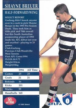 1995 Select AFL #51 Shayne Breuer Back
